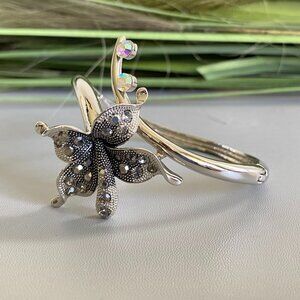 Butterfly Rhinestone Silver Cuff Bracelet